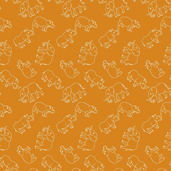 Premium Cotton - Elephants on Orange