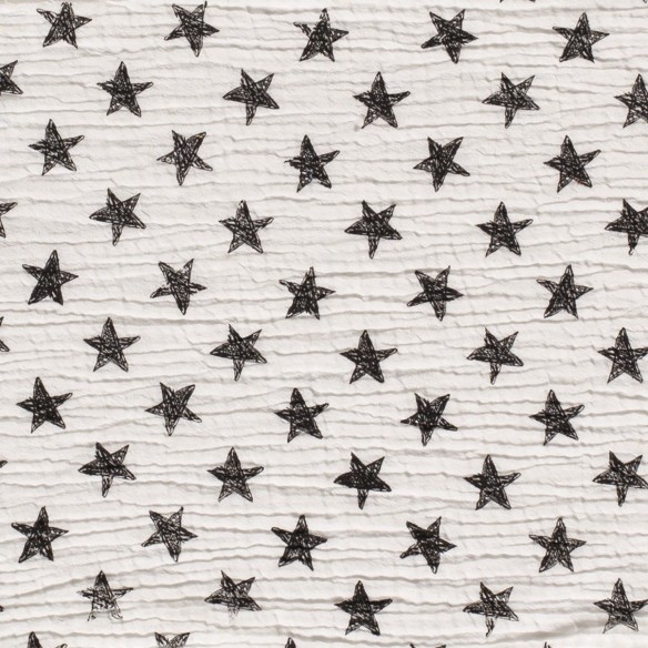 Cotton Muslin Double Gauze Premium - Black Stars on White
