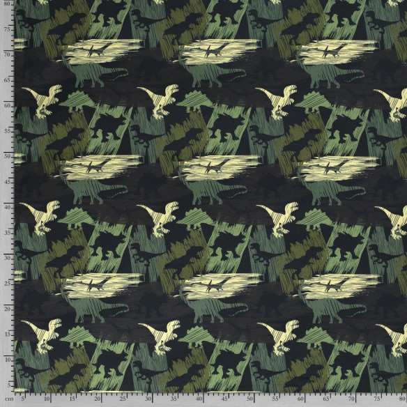 Softshell Fabric - Dinosaurs Green Camo
