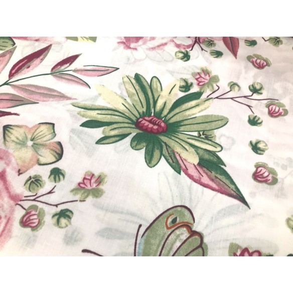Cotton Fabric - Flowers Roses and Butterflies