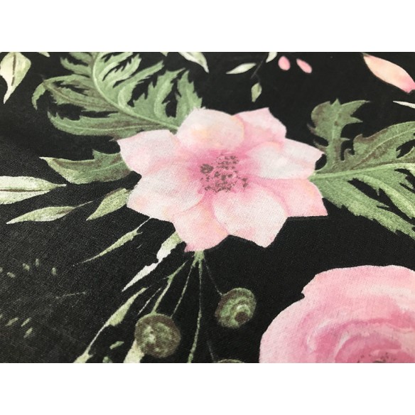 Cotton Fabric - Roses in the Garden Black