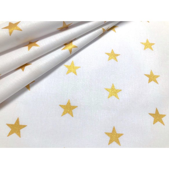 Cotton Fabric - Gold Stars on White