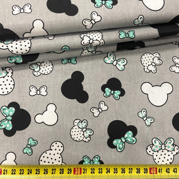 Cotton Fabric - Small Mickey Mouse with Light Turquoise Dots