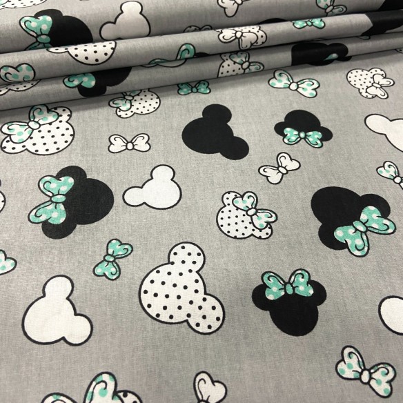 Cotton Fabric - Small Mickey Mouse with Light Turquoise Dots