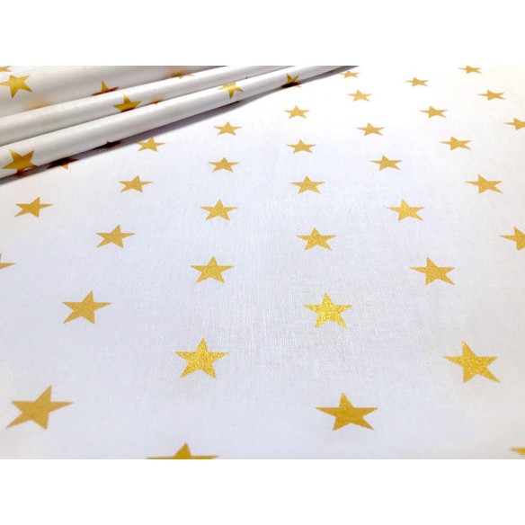 Cotton Fabric - Gold Stars on White