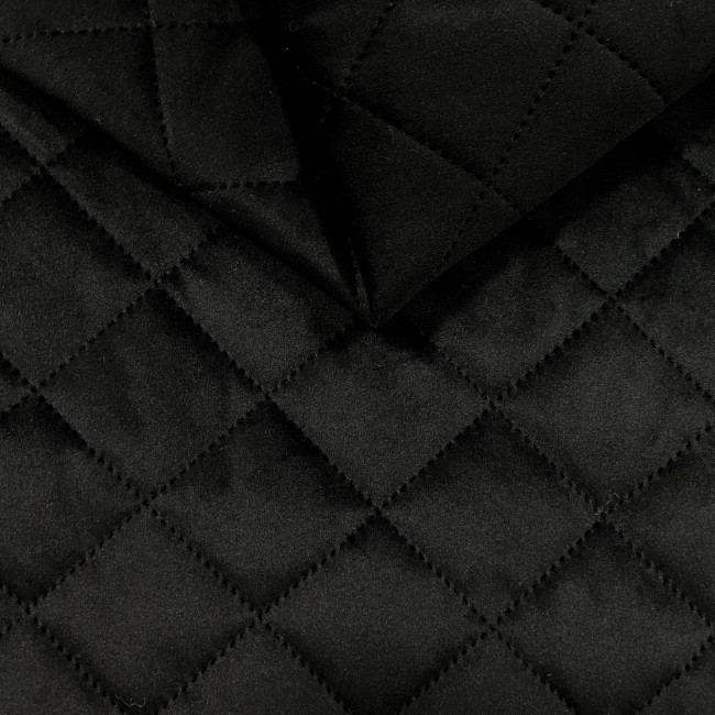 Upholstery Farbic Quilted Velour 5X5 Diamond - Black