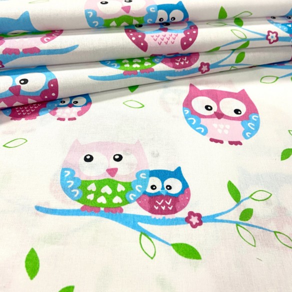 Cotton Fabric - Owls on a Branch