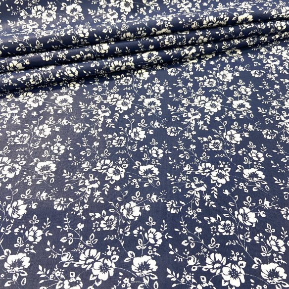 Cotton Fabric - Flowers and Branches on Navy Blue