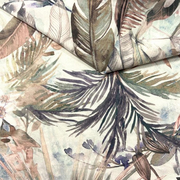 Printed Velour Fabric Riviera - Palm Leaves