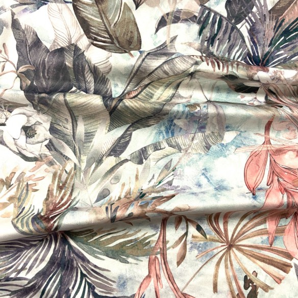 Printed Velour Fabric Riviera - Palm Leaves