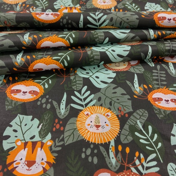 Cotton Fabric - Lions Tigers and Monkeys