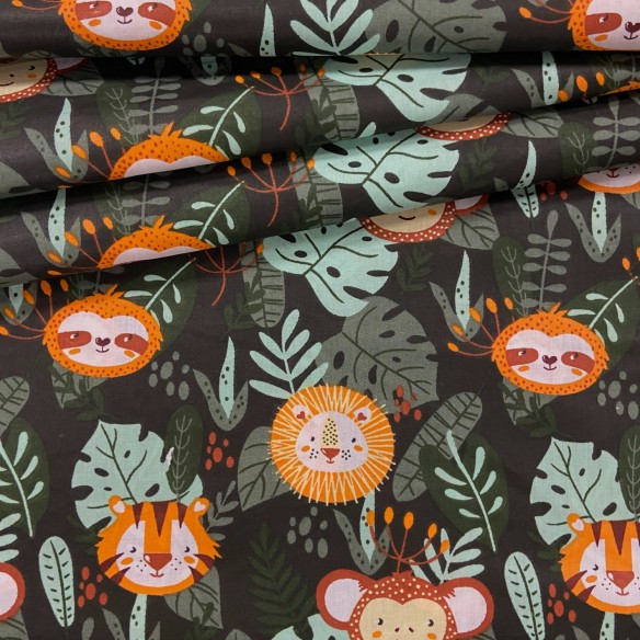 Cotton Fabric - Lions Tigers and Monkeys