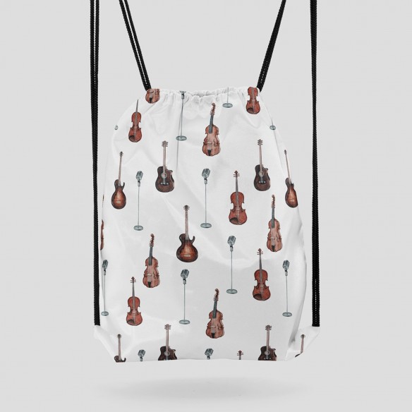 Satin Cotton Fabric - Violin Guitar and Microphone