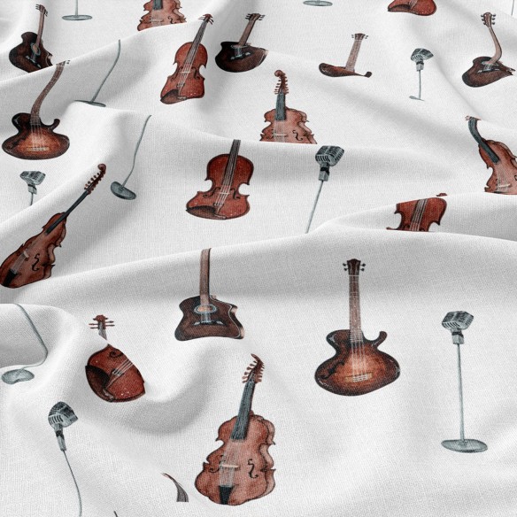 Satin Cotton Fabric - Violin Guitar and Microphone