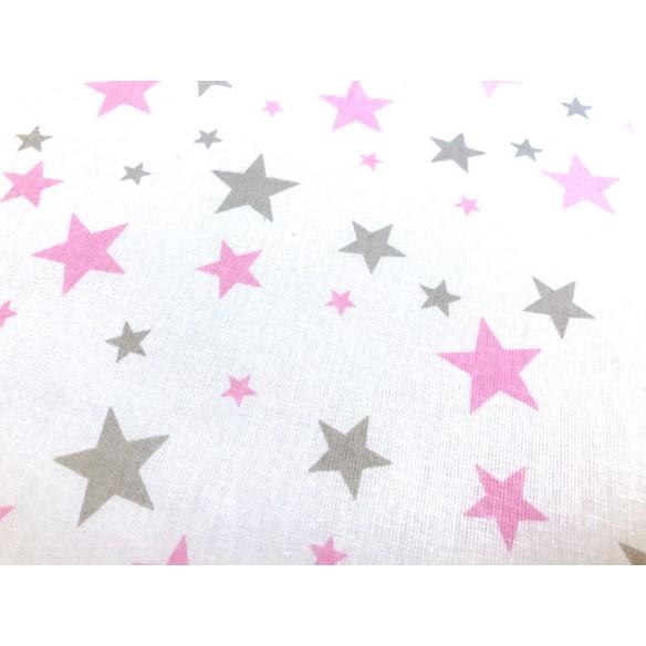 Cotton Fabric - Duo Galaxy Stars Pink-Grey