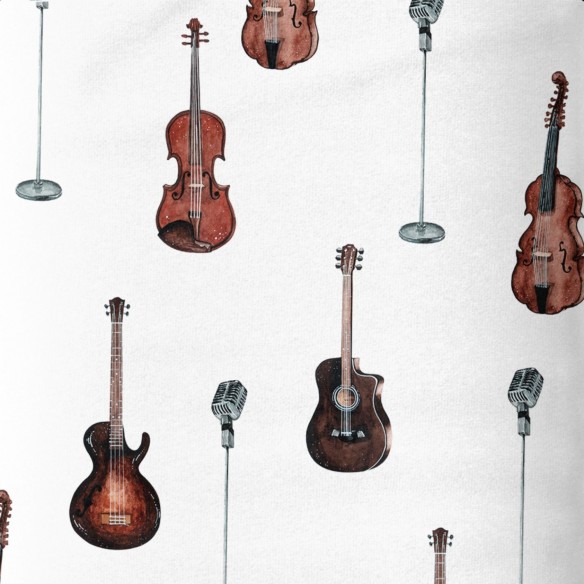 Saténová bavlnená tkanina – husľová gitara a mikrofón