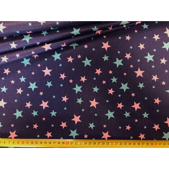 Cotton Fabric - Duo Galaxy Stars on Navy Blue