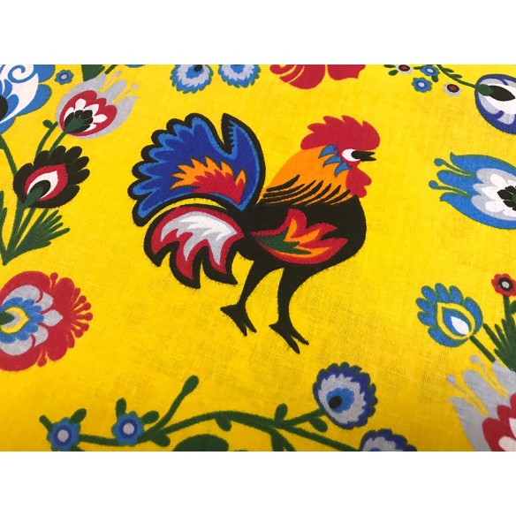 Cotton Fabric - Folklore Rooster Yellow