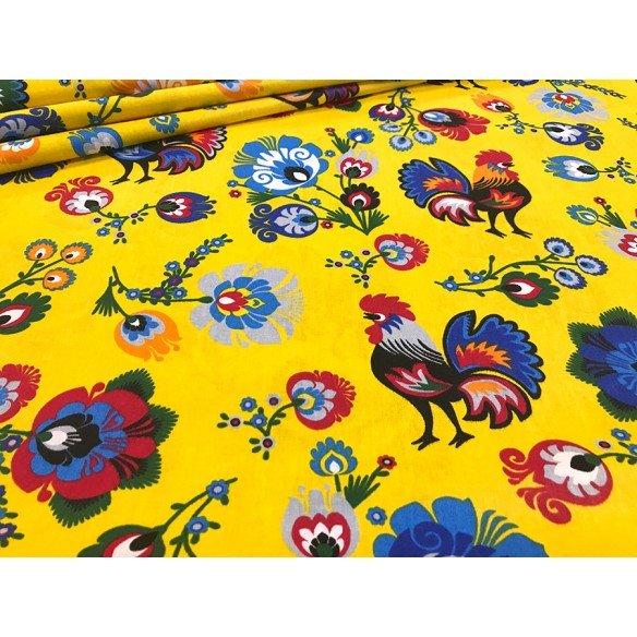 Cotton Fabric - Folklore Rooster Yellow