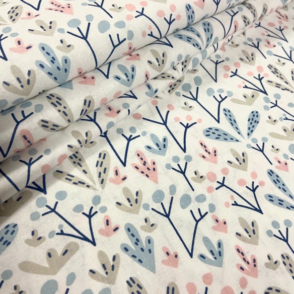 Cotton Fabric - Blue-Pink Pastel Meadow