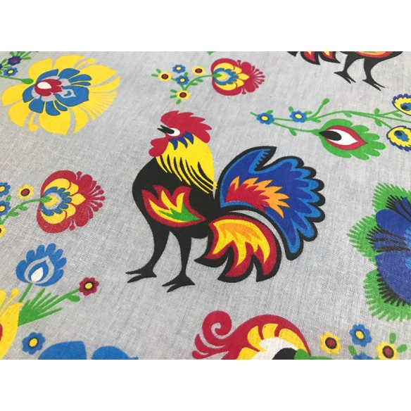 Cotton Fabric - Folklore Rooster Grey