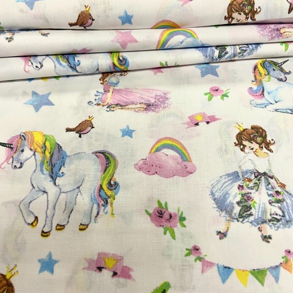 Cotton Fabric - Rainbow Unicorns