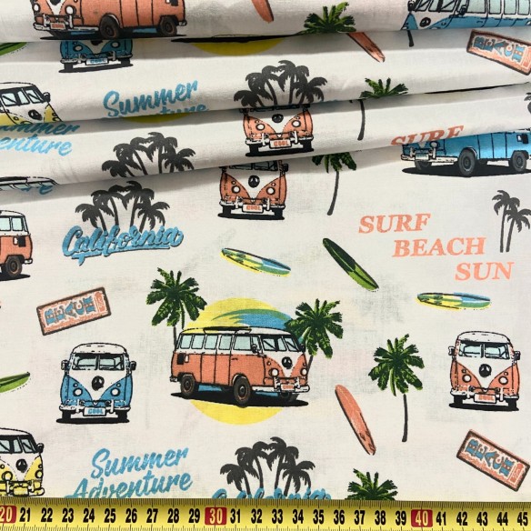 Cotton Fabric - Camper and Palm Trees