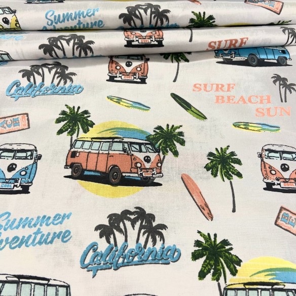 Cotton Fabric - Camper and Palm Trees