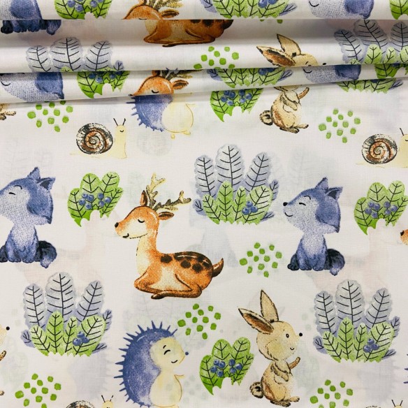 Cotton Fabric - Deer Wolf and Snail
