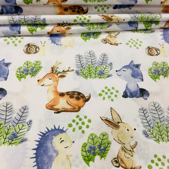 Cotton Fabric - Deer Wolf and Snail