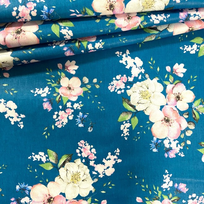 Cotton Fabric - Apple Tree Blossoms Emerald