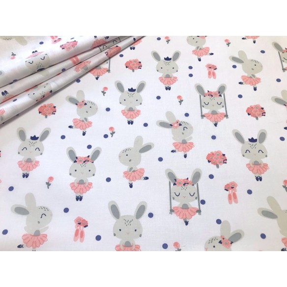 Cotton Fabric - Bunny Ballerinas Pink