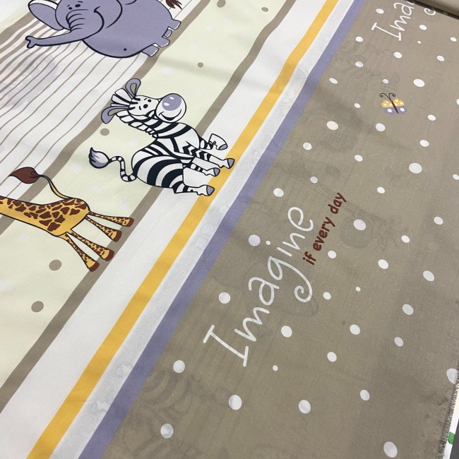 Cotton Fabric - Giraffes and Elephants Panel