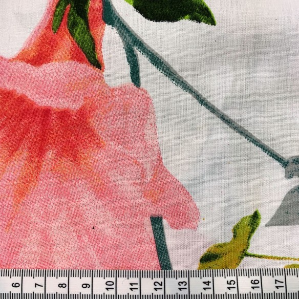 Cotton Fabric - Palm And Pink Flower