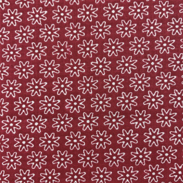 Cotton Fabric - Flowers White Red Mini