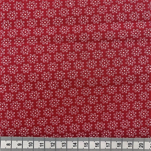 Cotton Fabric - Flowers White Red Mini