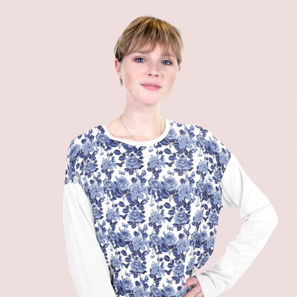 Printed Single Jersey - Roses Blue
