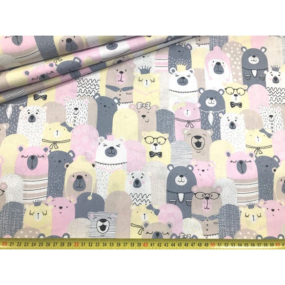 Cotton Fabric - Pink-Yellow Bears in the Cinema