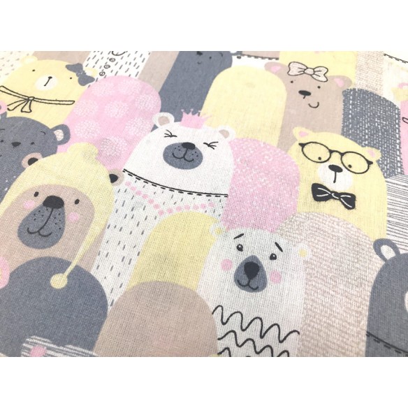 Cotton Fabric - Pink-Yellow Bears in the Cinema