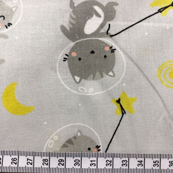 Cotton Fabric - Cats in space gray
