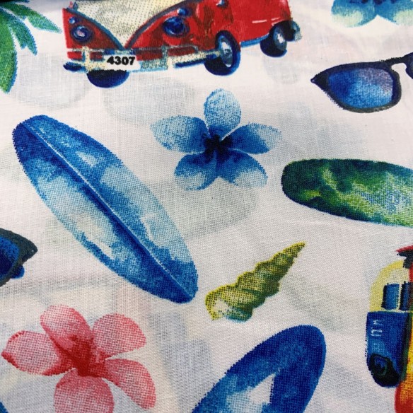 Cotton Fabric - Camper Hawaii and Palm Trees