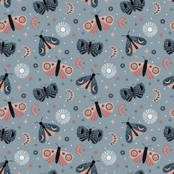 Printed Single Jersey - Moths Baby blue