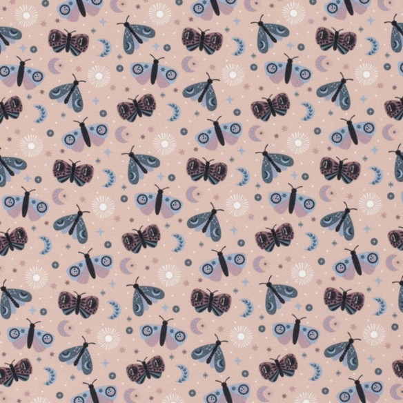 Printed Single Jersey - Moths Light Pink