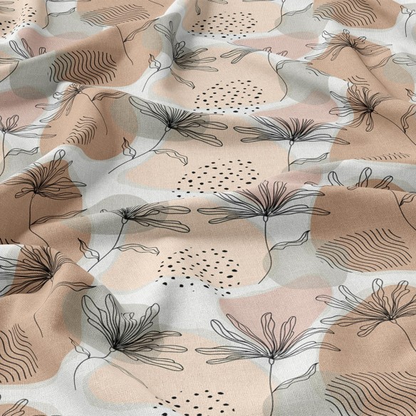 Satin Cotton Fabric - Flowers Spots Cream