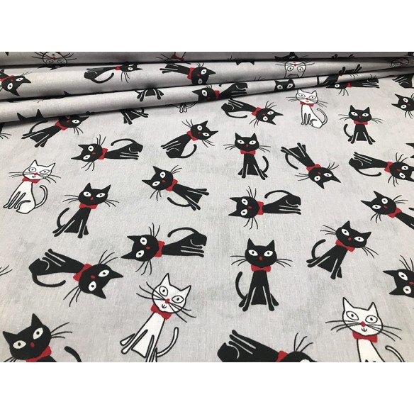 Cotton Fabric - Grey Cats