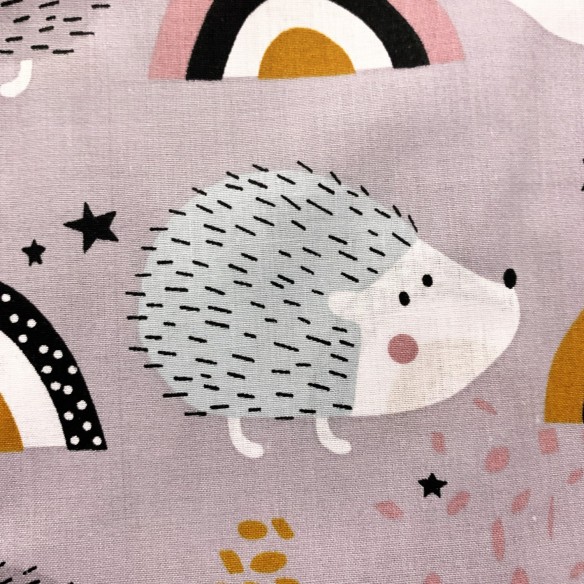 Cotton Fabric - Hedgehogs And Rainbows