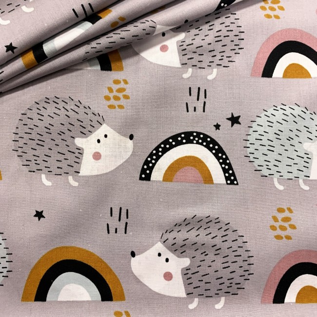 Cotton Fabric - Hedgehogs And Rainbows