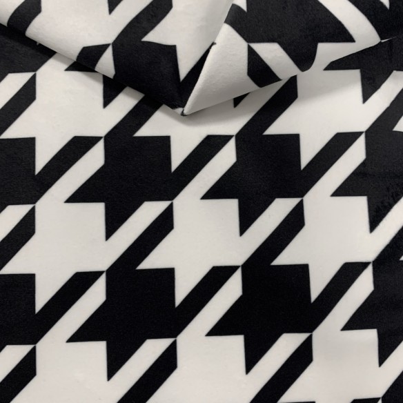 Printed Riviera Velour Fabric - Houndstooth