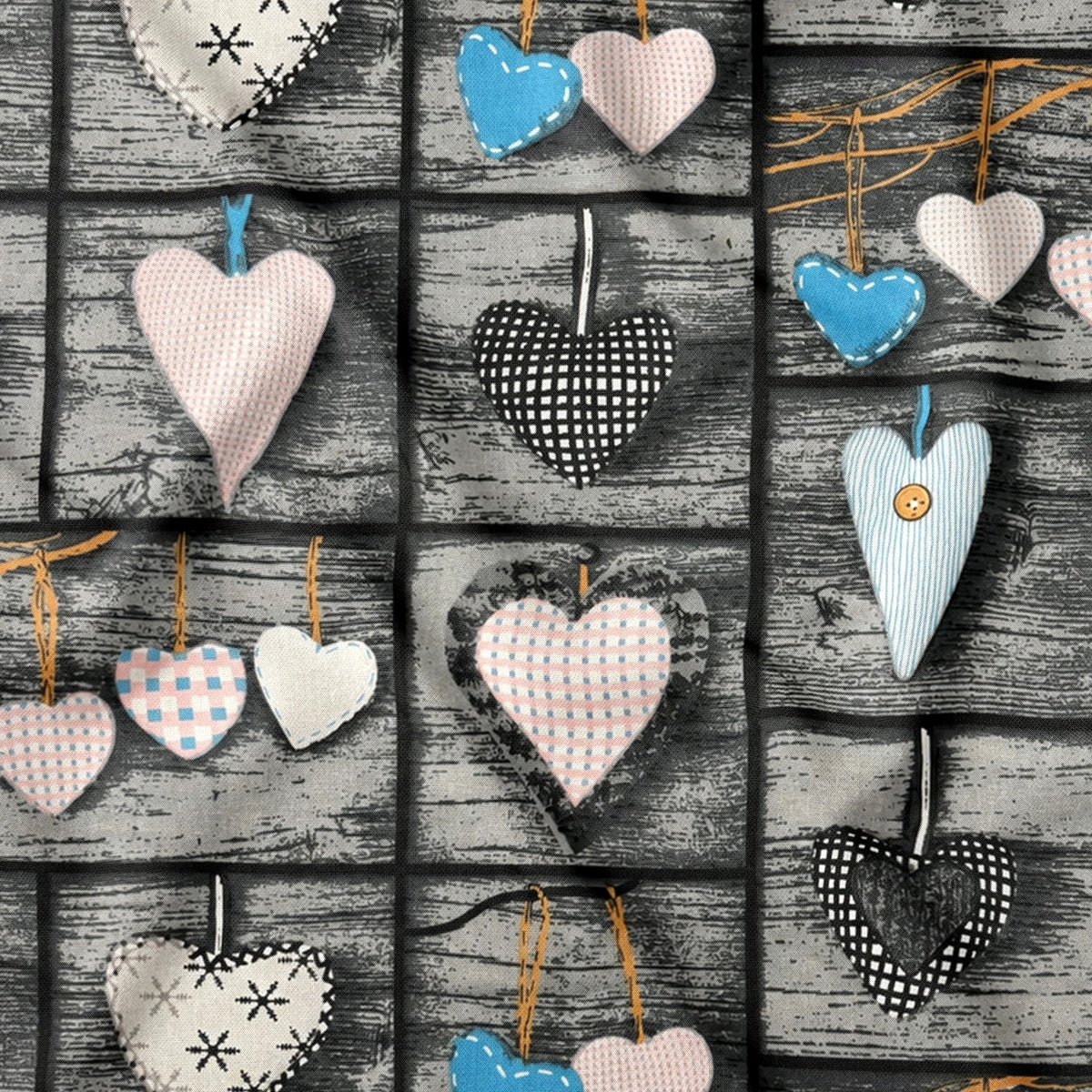 Cotton Fabric - 3D Patchwork Hearts Blue