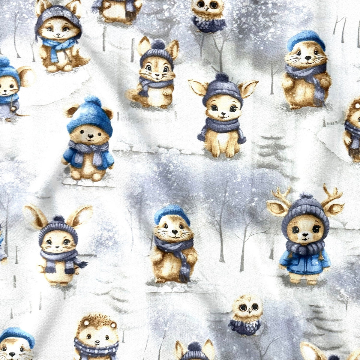 Christmas Woodland Animals in Blue Hats